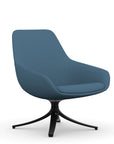 Front view of the 9to5 Lilly lounge chair in black swivel base and wave blue vinyl Fabric. Kansas City Office Design