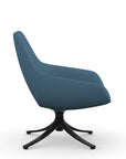 Side view of the 9to5 Lilly lounge chair in black swivel base and wave blue vinyl Fabric. Kansas City Office Design