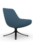 Back view of the 9to5 Lilly lounge chair in black swivel base and wave blue vinyl Fabric. Kansas City Office Design