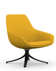 Front view of the 9to5 Lilly lounge chair in black swivel base and yellow Fabric. Kansas City Office Design