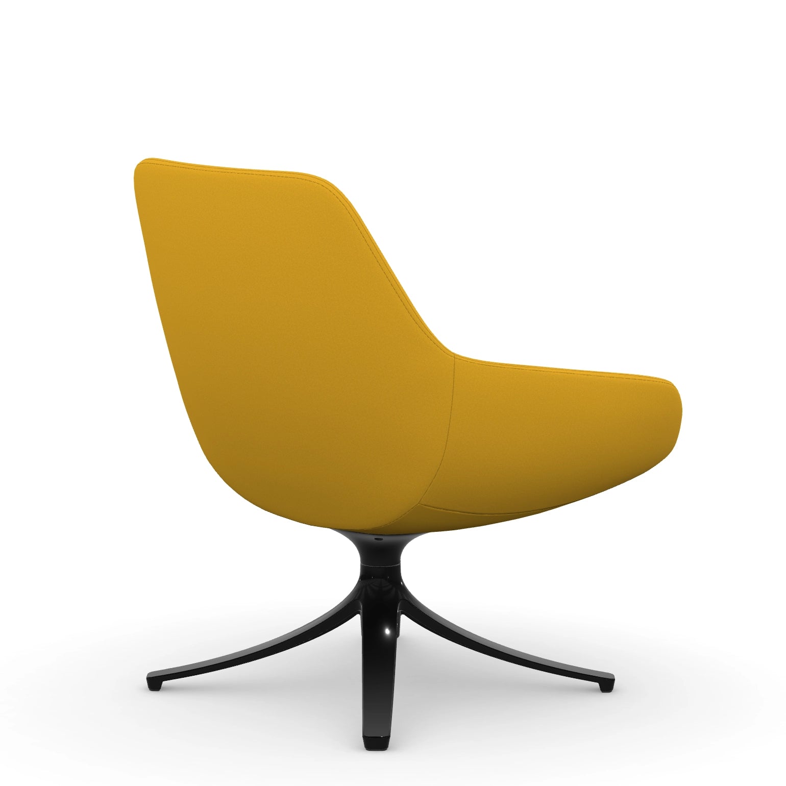 Back view of the 9to5 Lilly lounge chair in black swivel base and yellow Fabric. Kansas City Office Design