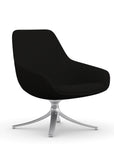 Front view of the 9to5 Lilly lounge chair in polished swivel base and black Fabric. Kansas City Office Design