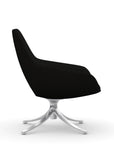 Side view of the 9to5 Lilly lounge chair in polished swivel base and black Fabric. Kansas City Office Design