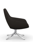 Side view of the 9to5 Lilly lounge chair in polished swivel base and black vinyl Fabric. Kansas City Office Design