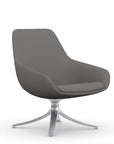 Front view of the 9to5 Lilly lounge chair in polished swivel base and gray Fabric. Kansas City Office Design