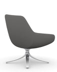 Back view of the 9to5 Lilly lounge chair in polished swivel base and blue Fabric. Kansas City Office Design