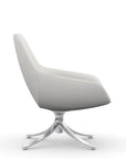 Side view of the 9to5 Lilly lounge chair in polished swivel base and tinsel vinyl Fabric. Kansas City Office Design