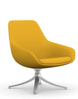 Front view of the 9to5 Lilly lounge chair in polished swivel base and yellow Fabric. Kansas City Office Design