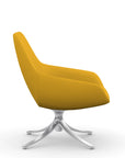 Side view of the 9to5 Lilly lounge chair in polished swivel base and yellow Fabric. Kansas City Office Design