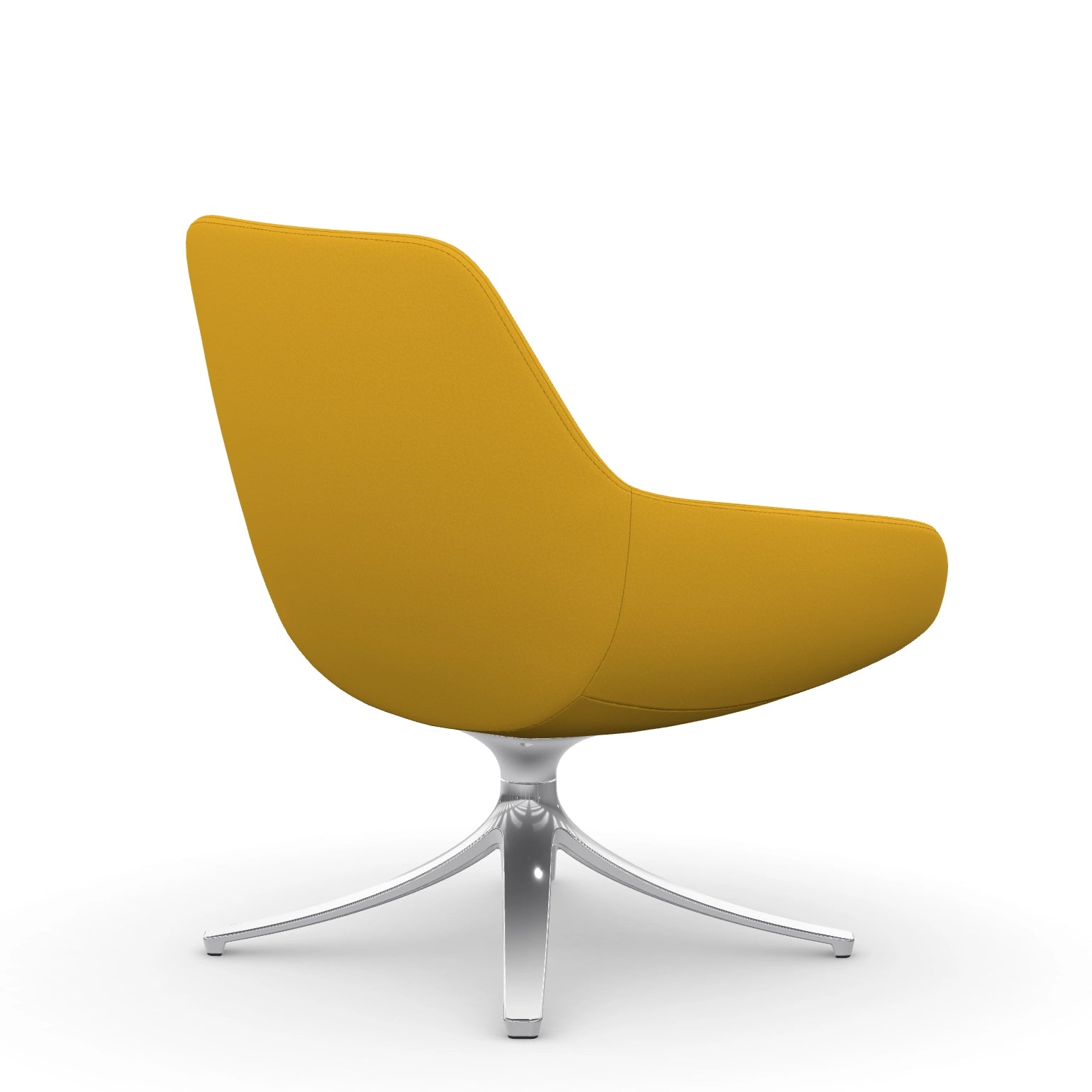 Back view of the 9to5 Lilly lounge chair in polished swivel base and yellow Fabric. Kansas City Office Design