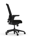 Side view of the 9to5 seating Luna highback task chair in black frame and black fabric. Kansas City Office Design.