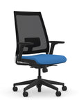 Front view of the 9to5 seating Luna highback task chair in black frame and blue fabric. Kansas City Office Design.