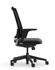 Side view of the 9to5 seating Luna highback task chair in black frame and gray fabric. Kansas City Office Design.
