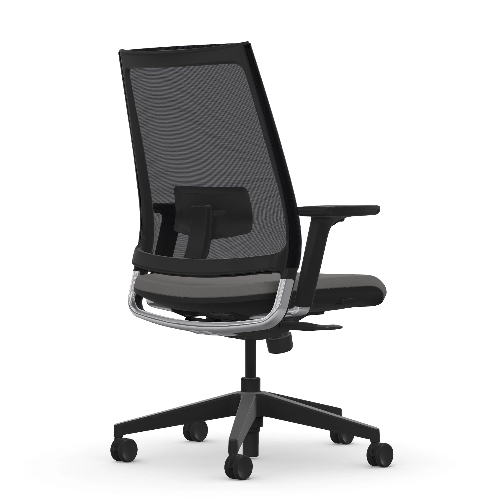 Back view of the 9to5 seating Luna highback task chair in black frame and gray fabric. Kansas City Office Design.