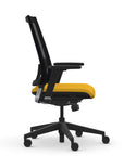 Side view of the 9to5 seating Luna highback task chair in black frame and yellow fabric. Kansas City Office Design.
