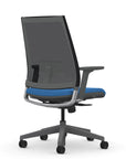 Back view of the 9to5 seating Luna highback task chair in gray frame and blue fabric. Kansas City Office Design.