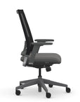 Side view of the 9to5 seating Luna highback task chair in gray frame and gray fabric. Kansas City Office Design.