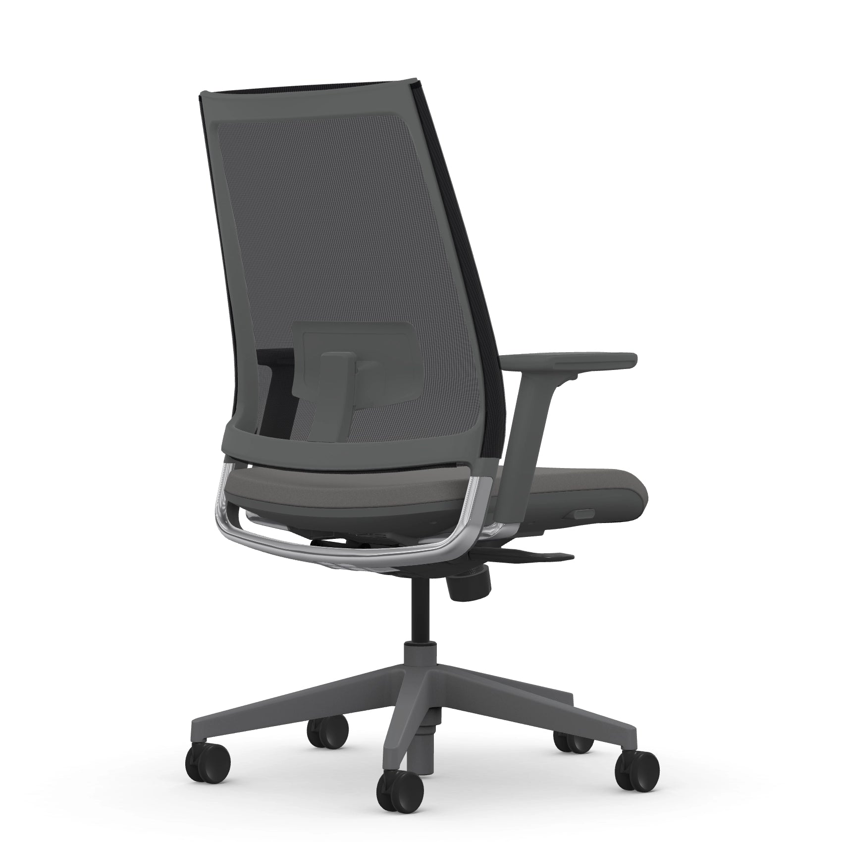 Back view of the 9to5 seating Luna highback task chair in gray frame and gray fabric. Kansas City Office Design.