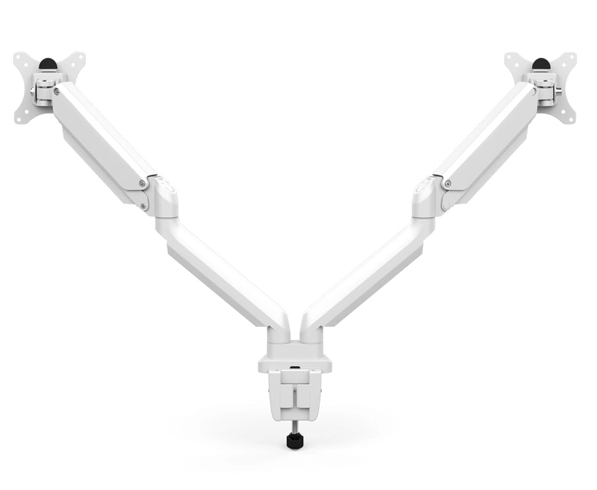 Back view of the SitOnIt Mobi Dual Monitor Arm in White. Kansas City Office Design.