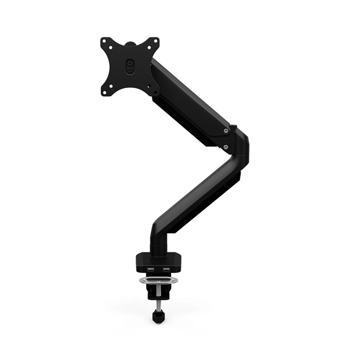 Front view of the SitOnIt Mobi Single Monitor Arm in Black. Kansas City Office Design.