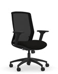Front view of the 9to5 NeoLite Task chair in a black frame and black fabric. Kansas City Office Design.