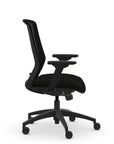 Side view of the 9to5 NeoLite Task chair in a black frame and black fabric. Kansas City Office Design.