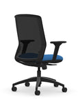 Back view of the 9to5 NeoLite Task chair in a black frame and blue fabric. Kansas City Office Design.