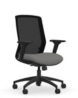 Front view of the 9to5 NeoLite Task chair in a black frame and gray fabric. Kansas City Office Design.