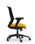 Side view of the 9to5 NeoLite Task chair in a black frame and yellow fabric. Kansas City Office Design.