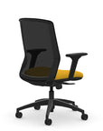 Back view of the 9to5 NeoLite Task chair in a black frame and yellow fabric. Kansas City Office Design.