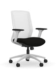Front view of the 9to5 NeoLite Task chair in a white frame and black fabric. Kansas City Office Design.