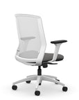 Back view of the 9to5 NeoLite Task chair in a white frame and gray fabric. Kansas City Office Design.