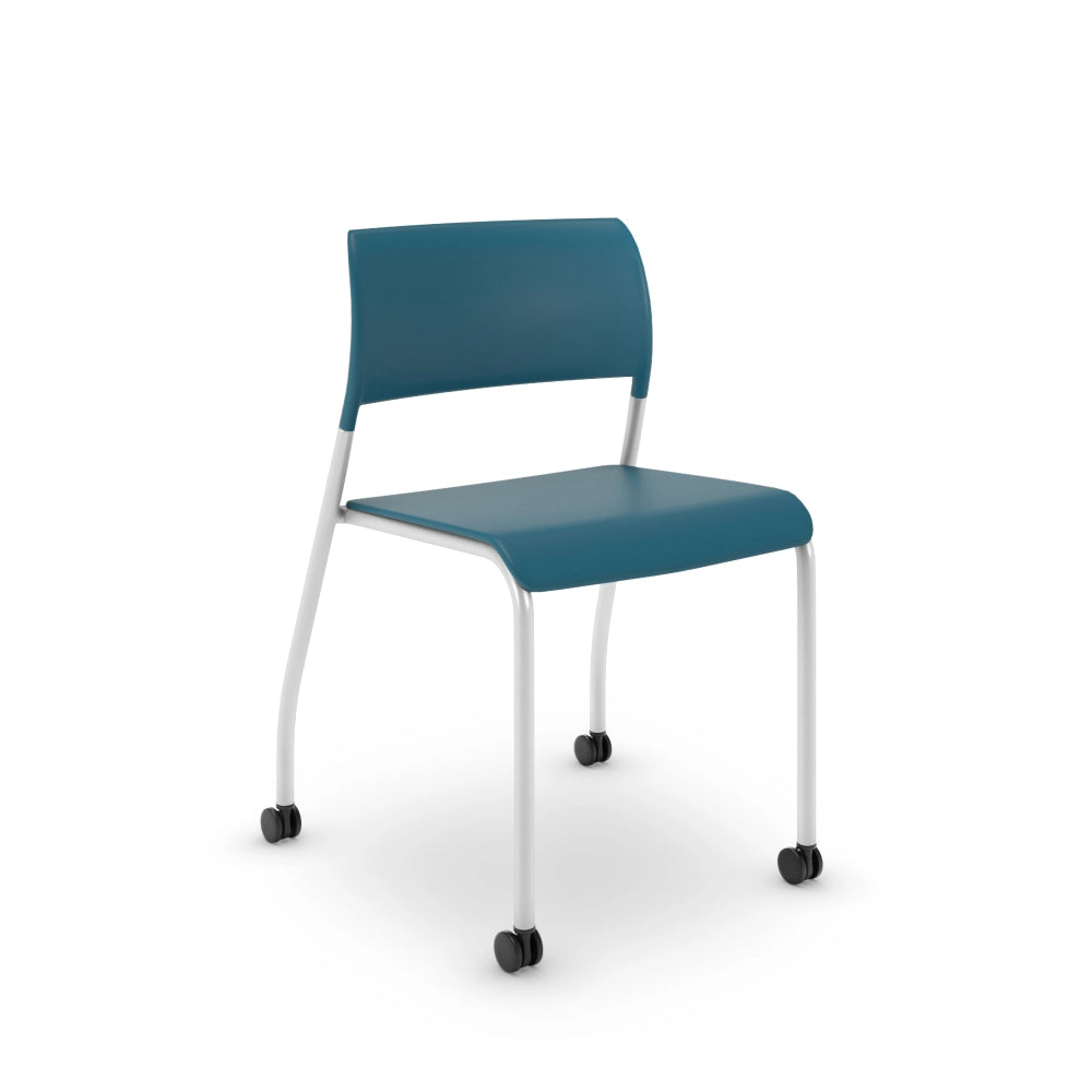 Baltic Blue AIS Pierce chair with Silver frame &amp; casters on a white background. Kansas City Office Design