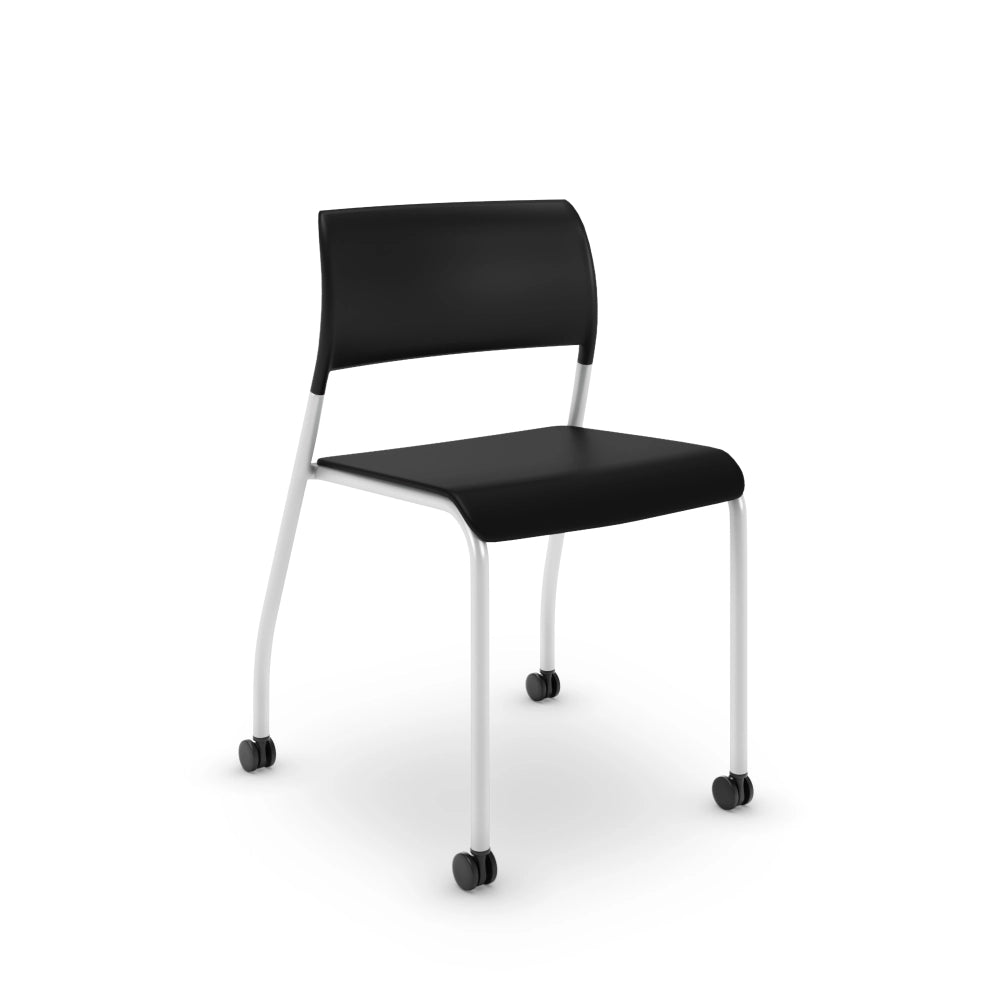 Black AIS Pierce chair with silver frame &amp; casters on a white background. Kansas City Office Design