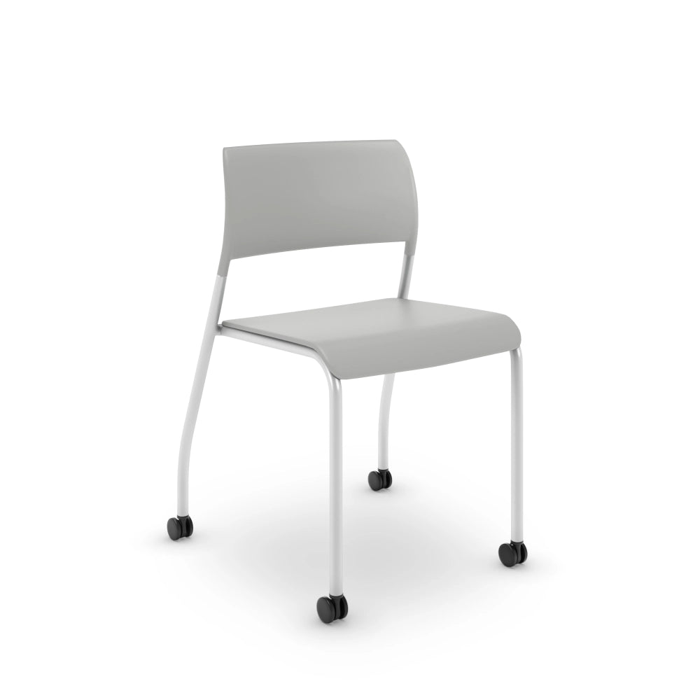 Gray AIS Pierce chair with silver frame &amp; casters on a white background. Kansas City Office Design