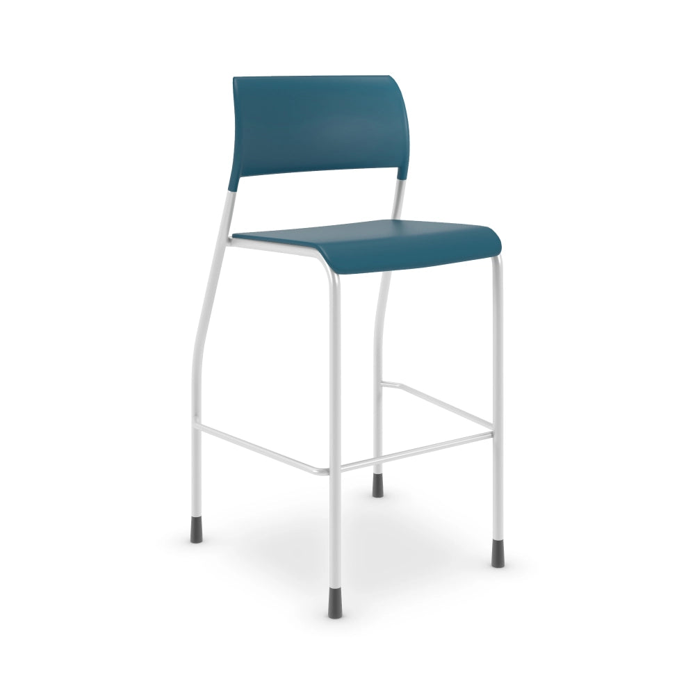 Baltic Blue AIS Pierce bar stool with white legs on a white background. Kansas City Office Design