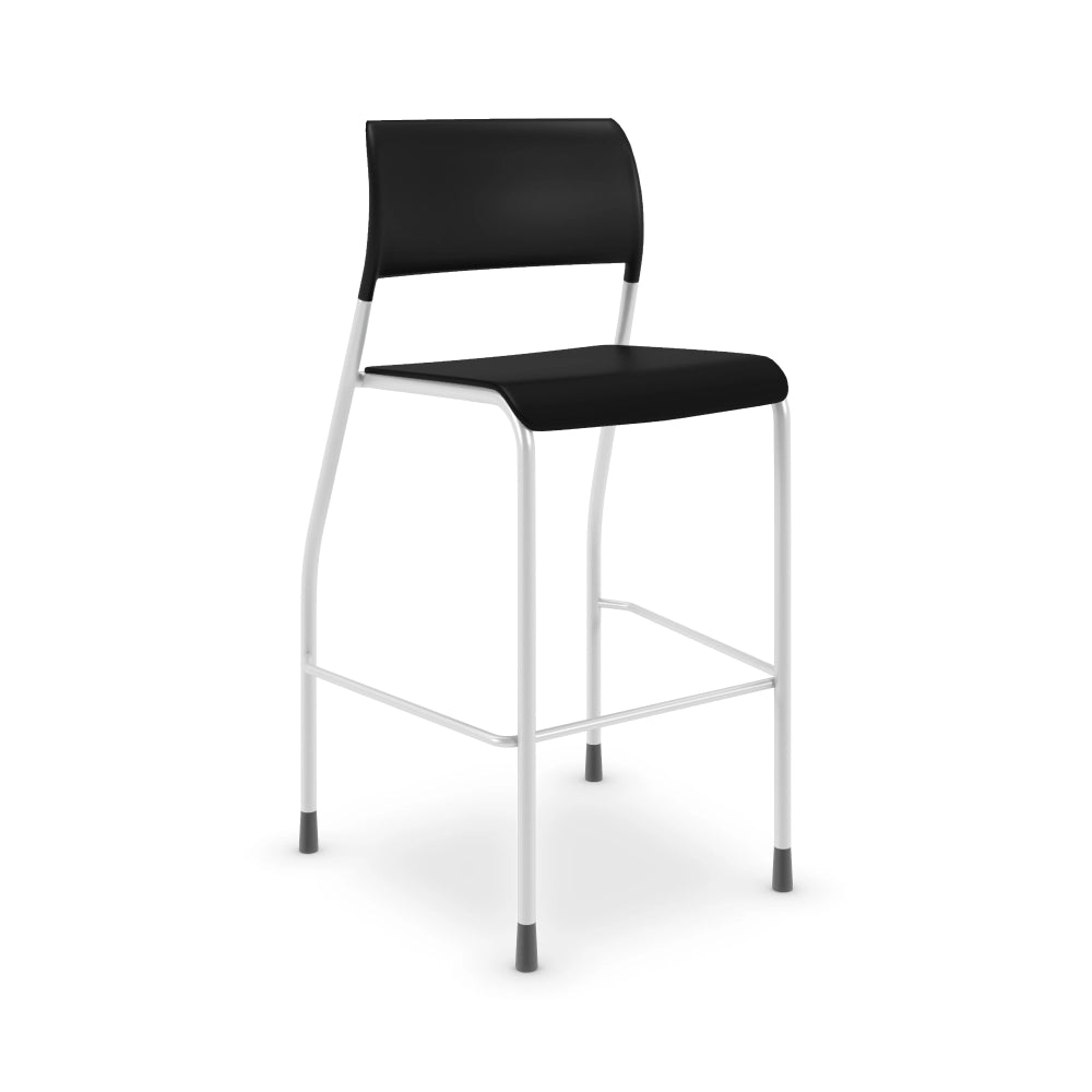 Black AIS Pierce bar stool with white legs on a white background. Kansas City Office Design