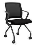 Front view of the SitOnIt Movi Nesting Chair in black fabric and black frame. Kansas City Office Design.