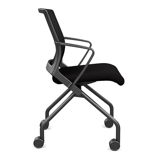 Side view of the SitOnIt Movi Nesting Chair in black fabric and black frame. Kansas City Office Design.