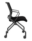 Side view of the SitOnIt Movi Nesting Chair in black fabric and black frame. Kansas City Office Design.