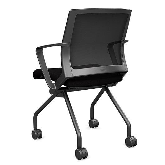 Back view of the SitOnIt Movi Nesting Chair in black fabric and black frame. Kansas City Office Design.