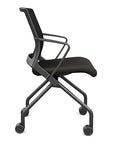 Side view of the SitOnIt Movi Nesting Chair in black vinyl fabric and black frame. Kansas City Office Design.