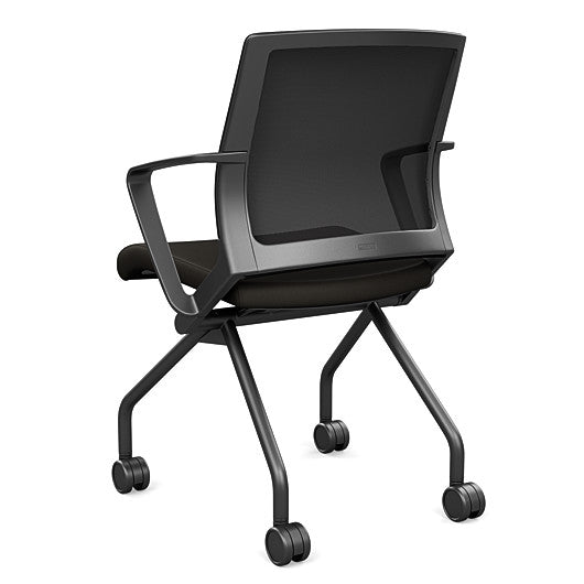 Back view of the SitOnIt Movi Nesting Chair in black vinyl fabric and black frame. Kansas City Office Design.