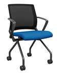 Front view of the SitOnIt Movi Nesting Chair in blue fabric and black frame. Kansas City Office Design.