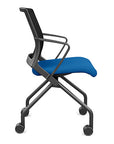 Side view of the SitOnIt Movi Nesting Chair in blue fabric and black frame. Kansas City Office Design.