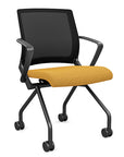 Front view of the SitOnIt Movi Nesting Chair in gold fabric and black frame. Kansas City Office Design.