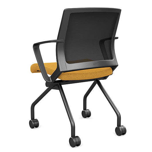 Back view of the SitOnIt Movi Nesting Chair in gold fabric and black frame. Kansas City Office Design.
