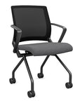 Front view of the SitOnIt Movi Nesting Chair in gray fabric and black frame. Kansas City Office Design.
