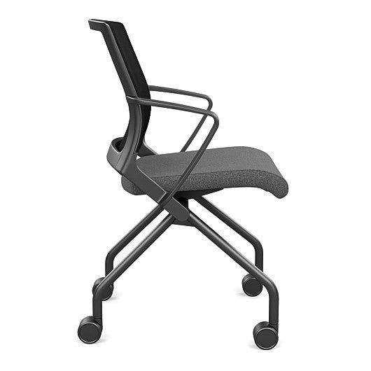 Side view of the SitOnIt Movi Nesting Chair in gray fabric and black frame. Kansas City Office Design.