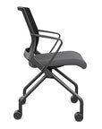 Side view of the SitOnIt Movi Nesting Chair in gray fabric and black frame. Kansas City Office Design.